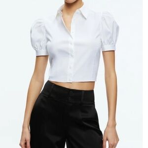 Alice + Olivia Willa Cropped Sleeve Button Down